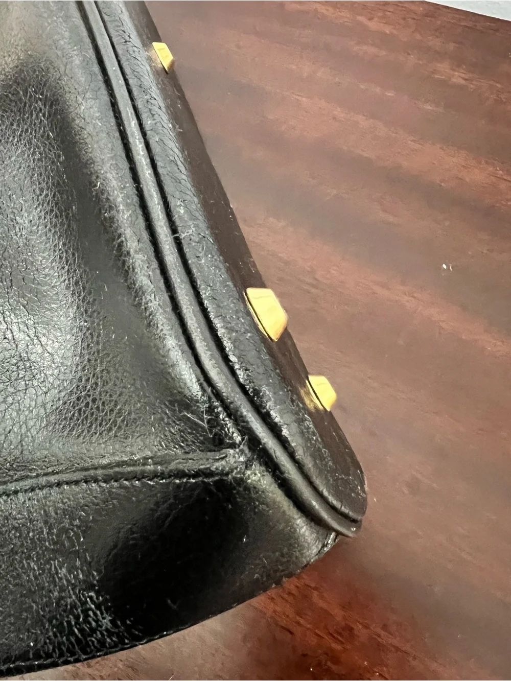 Focus Paris Vintage Classic Black Leather Tote with Gold Hardware